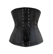 Olesya Blood Crossed Black Faux Leather Underbust Corset - Image 2