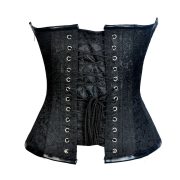Teryy Black Brocade & Faux Leather Gothic Corset - Image 2