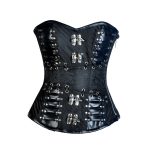 Teryy Black Brocade & Faux Leather Gothic Corset