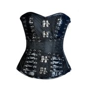 Teryy Black Brocade & Faux Leather Gothic Corset