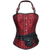 Zeta Red Corset with Strap and Faux Leather Pouch