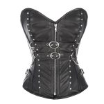 Renner Black Faux Leather Overbust Corset with Buckle Design