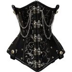 Goel Silver Brocade & Faux Leather Underbust Corset With Chain Details